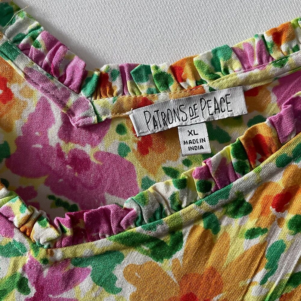 Patrons of Peace Malibu Mini Dress Babydoll Floral Size XL Boho Tie Straps - Picture 5 of 11